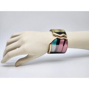 Alexis Bittar Vintage Colorful Asymmetrical Lucite Stained Glass Statement Cuff